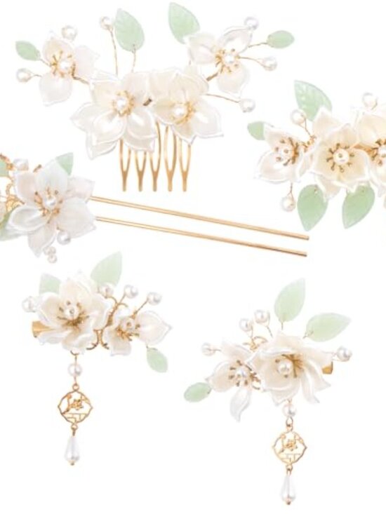 Camellia Flower Hair Pins Set | Vintage Hanfu Bridal Accessories